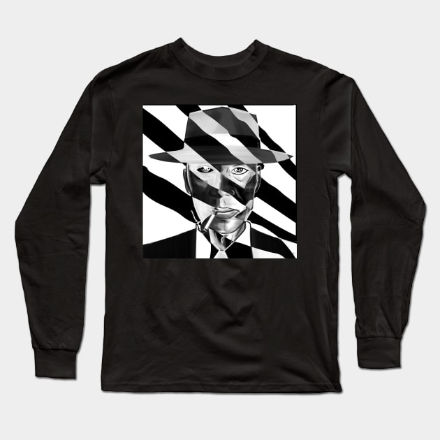 oppenheimer portrait in ecopop cartoon art black and white Long Sleeve T-Shirt by jorge_lebeau